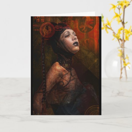 Techno Geisha Wenskaart Kaart (Gele Bloem)