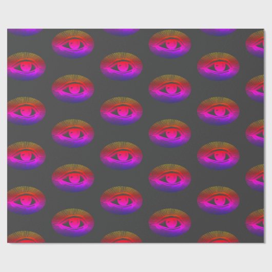 Techno Holografisch Oog op Grijs | Cadeaupapier (Vlak)