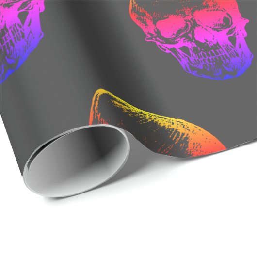 Techno Holografische Schedel op Grijs | Cadeaupapier (Rol Hoek)