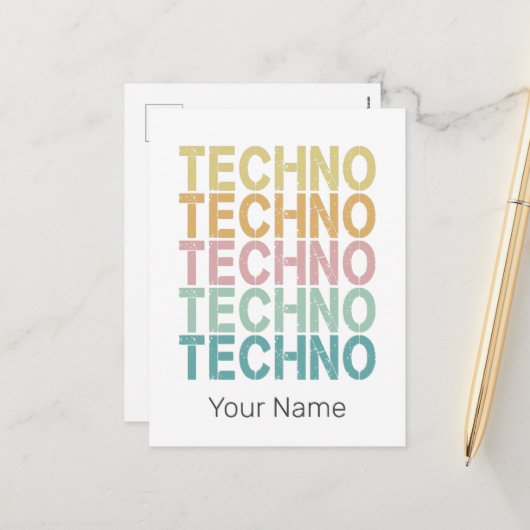 Techno House Retro Lettering Electro  Rave Feestdagenkaart (Voorkant / Achterkant in situ)