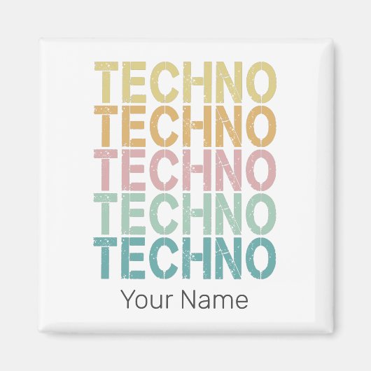 Techno House Retro Lettering Electro Rave Magneet (Voorkant)