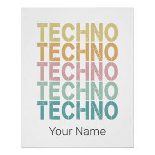 Techno House Retro Lettering Electro  Rave Perfect Poster