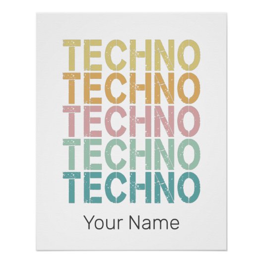 Techno House Retro Lettering Electro Rave Perfect Poster (Voorkant)