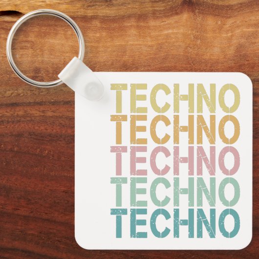Techno House Retro Lettering Electro Rave Sleutelhanger (Voorkant)