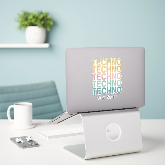 Techno House Retro Lettering Electro Rave Sticker (Laptop op bureau)
