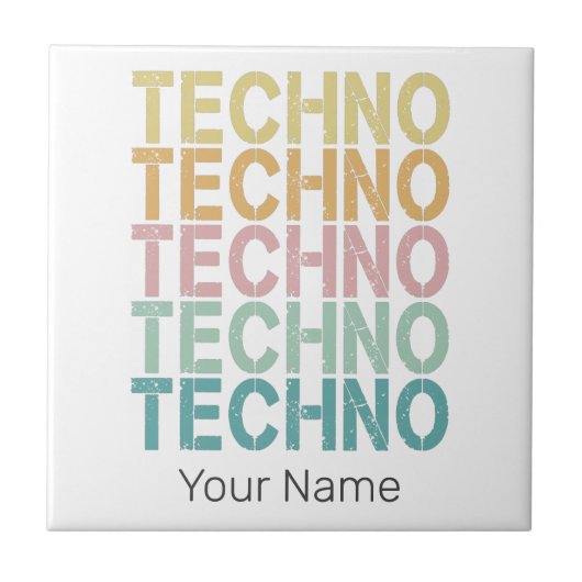 Techno House Retro Lettering Electro Rave Tegeltje (Voorkant)
