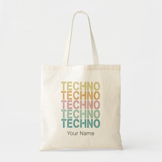 Techno House Retro Lettering Electro Rave Tote Bag (Voorkant)