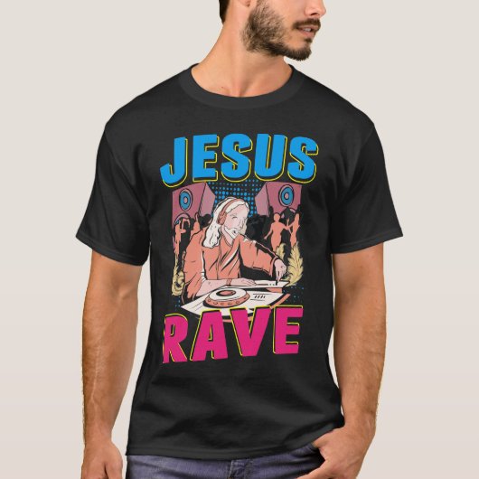 Techno Jesus Religion Retro Electronic Bass Music T-shirt (Voorkant)
