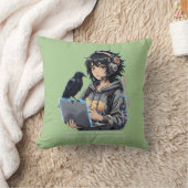 Techno-Mädchen mit Rabe und Laptop Kussen (Deken)