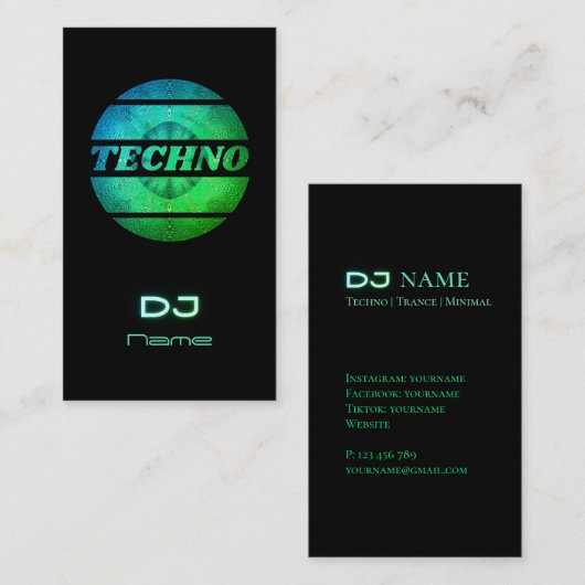 Techno muziek DJ Visitekaartje (Voorkant / Achterkant)