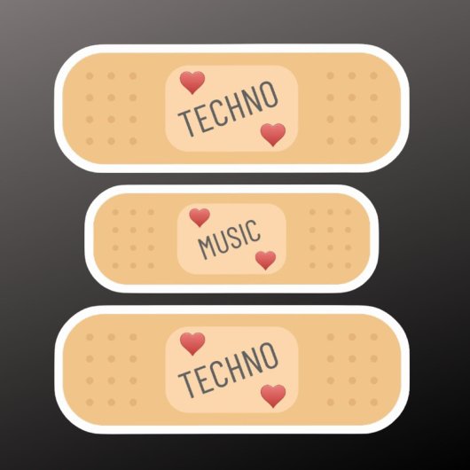 Techno muziek Patch / bandaid, Techno geneest wond Sticker