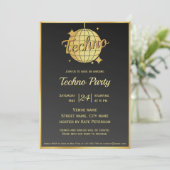 Techno muziek thema gouden disco bal partij kaart (Staand voorkant)
