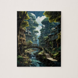 Techno-Organic City Daytime Creek Uitzicht Legpuzzel