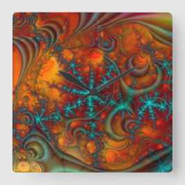 Techno Psychedelic Fractal Decor Vierkante Klok
