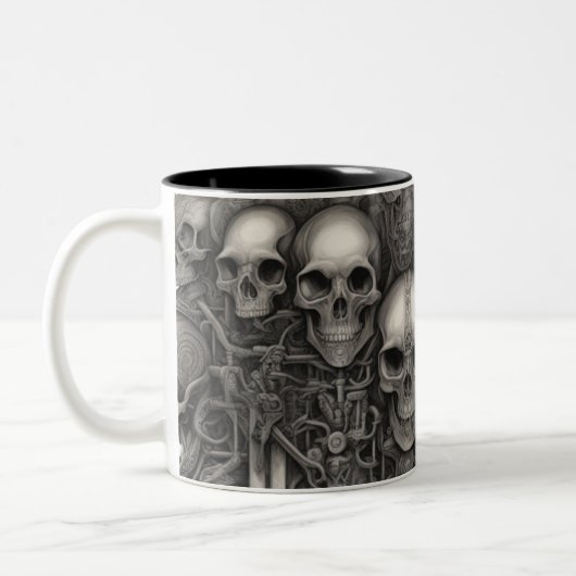 Techno schedels 004 tweekleurige koffiemok (Links)