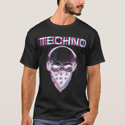 Techno Skull Glitch Trippy EDM Rave Hardstyle Gift T-shirt (Voorkant)