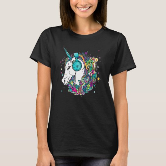 Techno Unicorn Dj Music  EDM Festival T-shirt (Voorkant)