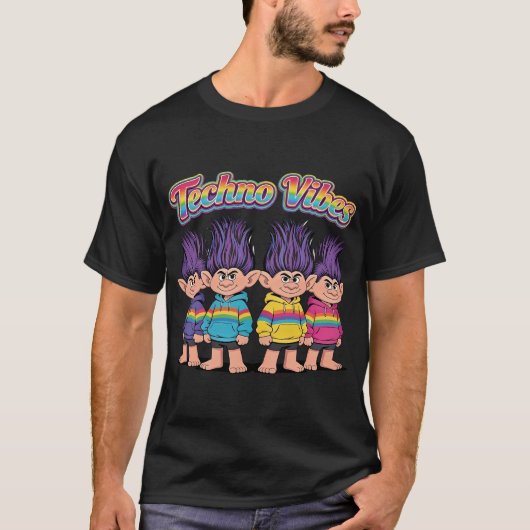 Techno Vibes Troll Squad - Retro Rainbow Rave Deel T-shirt (Voorkant)