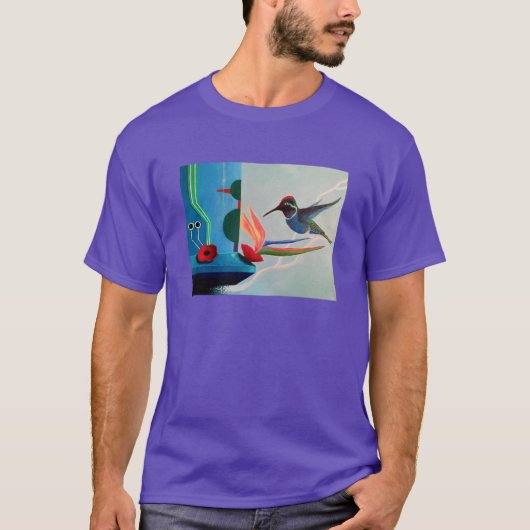 Technobird - Kolibrie en techno juxtapositie T-shirt (Voorkant)