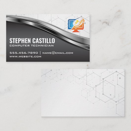 Technologie | Metaalontwerp | ComputerLogo Visitekaartje (Voorkant / Achterkant)