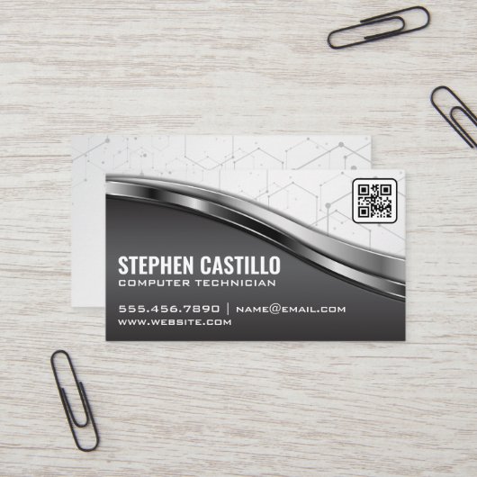 Technologie | Modern | QR-code Visitekaartje (Voorkant / Achterkant in situ)