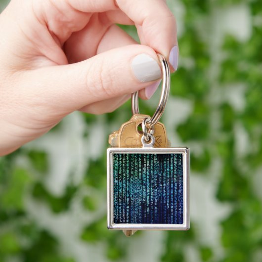 Technologiematrix binaire code blauw groen sleutelhanger (Hand)