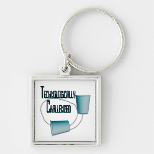 Technologisch uitgedaagd vierkant Humor Sleutelhan Sleutelhanger (Voorkant)