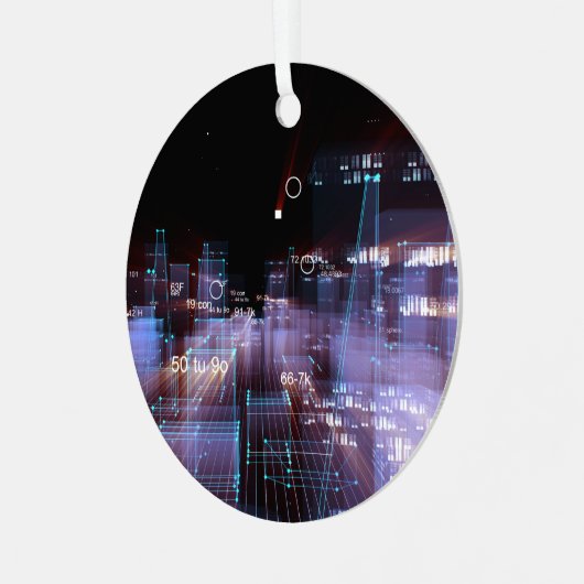 Technologische digitale stad metalen ornament (Voorkant links)