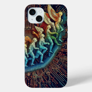 Technologische evolutie: Futuristische zwart-witco iPhone 15 Mini Hoesje