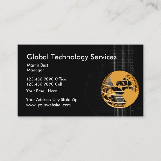Technology Services Global Business Card Template Visitekaartje (Voorkant)