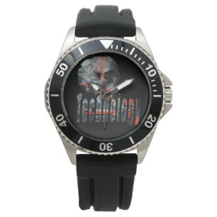 Technology Skull & Logo Mannen Black Rubber Watch Horloge