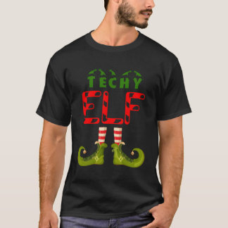 Techy Elf Grappige Groep Matching Familie Pyjama's T-shirt