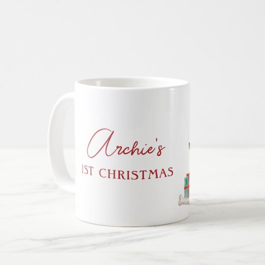 Teckel 1e Kerstmis gepersonaliseerd Koffiemok (Voorkant links)