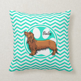 Teckel; Aqua Green Chevron Kussen