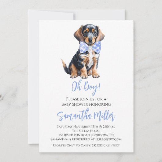 Teckel Baby Boy Douche Uitnodiging (Voorkant)