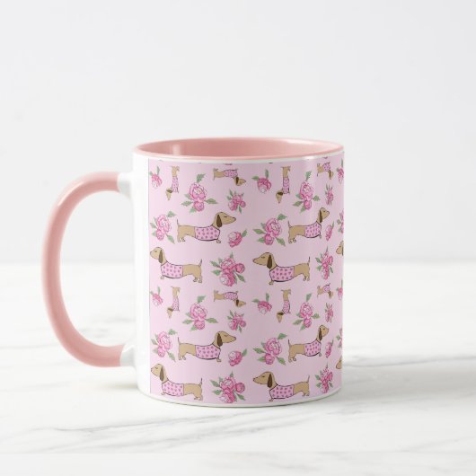 Teckel Bloemenpioenen voor Tea Mok Doxie Moms (Links)
