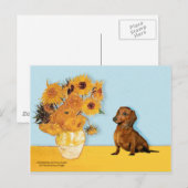 Teckel (bruin1) - Zonnebloemen Briefkaart (Voorkant / Achterkant)