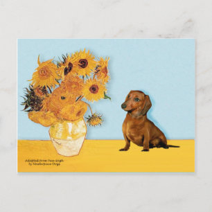 Teckel (bruin1) - Zonnebloemen Briefkaart