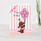 Teckel Cartoon Verjaardag Roze Ballonnen Kaart (Voorkant)