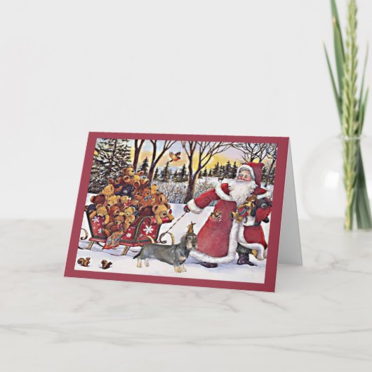 Teckel Christmas Kaart Santa Beren 1 (Voorkant)