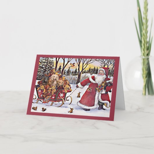 Teckel Christmas Kaart Santa Beren 2 (Voorkant)