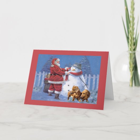 Teckel Christmas Kaart Santa Snowman (Voorkant)