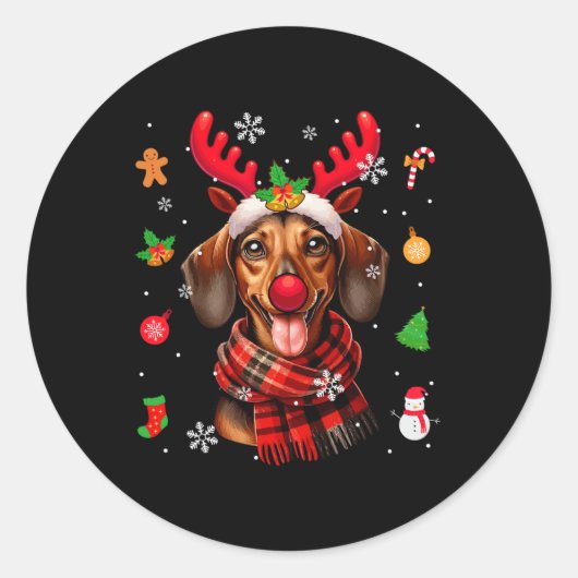Teckel Cosplay Rendier Kerstkostuum Eigenaar Ronde Sticker (Voorkant)