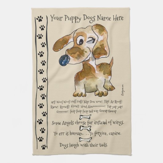 Teckel Crossbreed Cartoon Dog Quotes Keuken Theedoek (Verticaal)