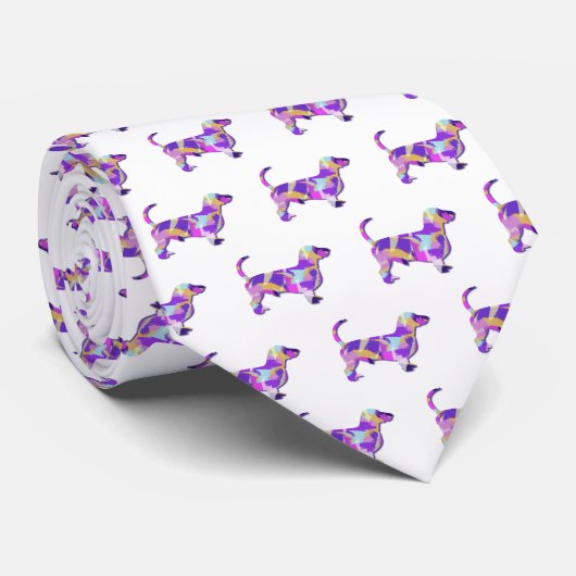 Teckel Daxie Silhouette Paarse witte nek Stropdas (Opgerold)