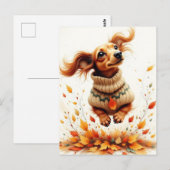 Teckel die in de herfstbladeren speelt briefkaart (Voorkant / Achterkant)