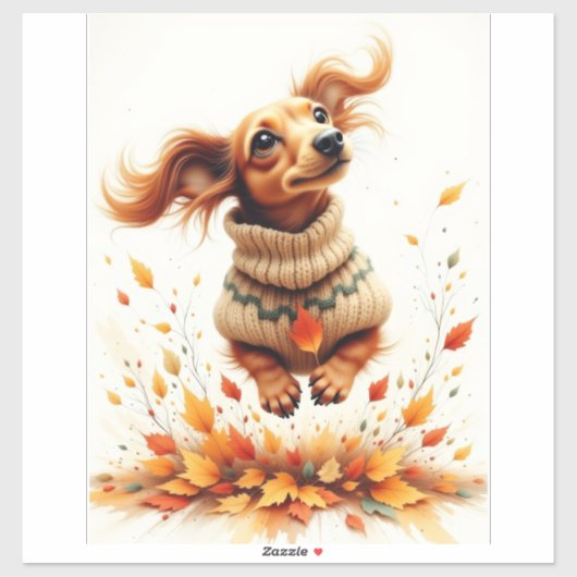 Teckel die in de herfstbladeren speelt sticker (Vel)