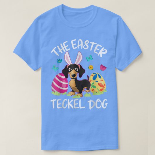 Teckel Dog Bunny Dansding Eggs blij met paasthee T-shirt (Design voorkant)