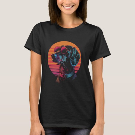 Teckel Dog Vaporwave Synthwave 70s 80s T-shirt (Voorkant)