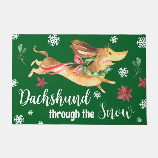 Teckel door de Schattigee sneeuwhond Kerst Deurmat (Voorkant)